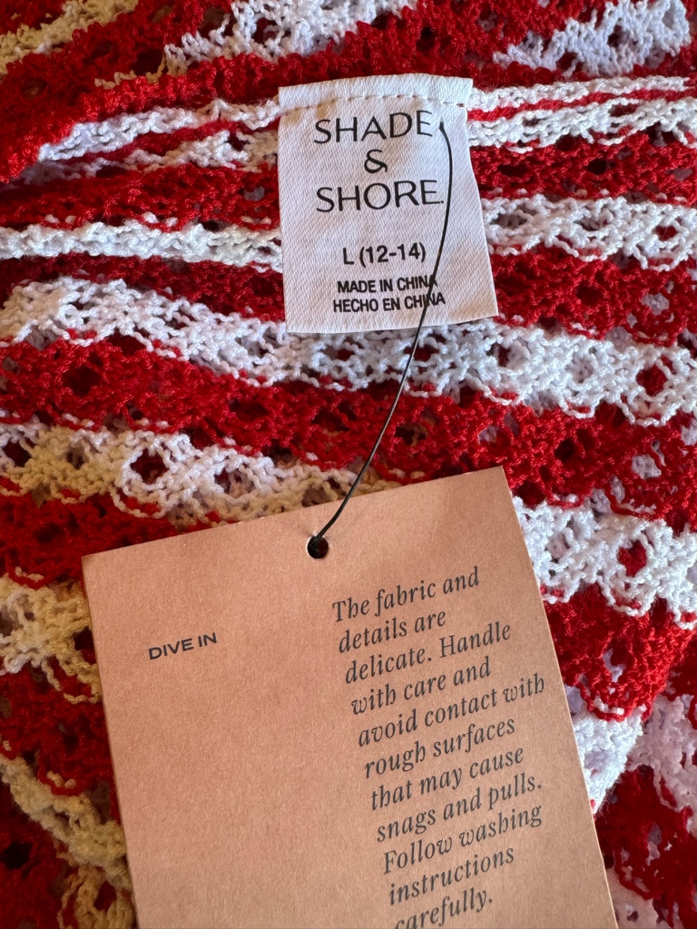 Shade & Shore Womens Red and White Striped Knit Maxi swimsuit cover up NWT L - Picture 7 of 7